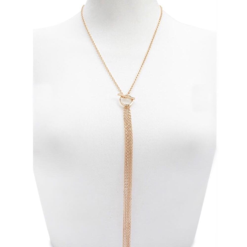 Forever 21 Lariat Drop Tassel Necklace Gold Glam Long Necklace